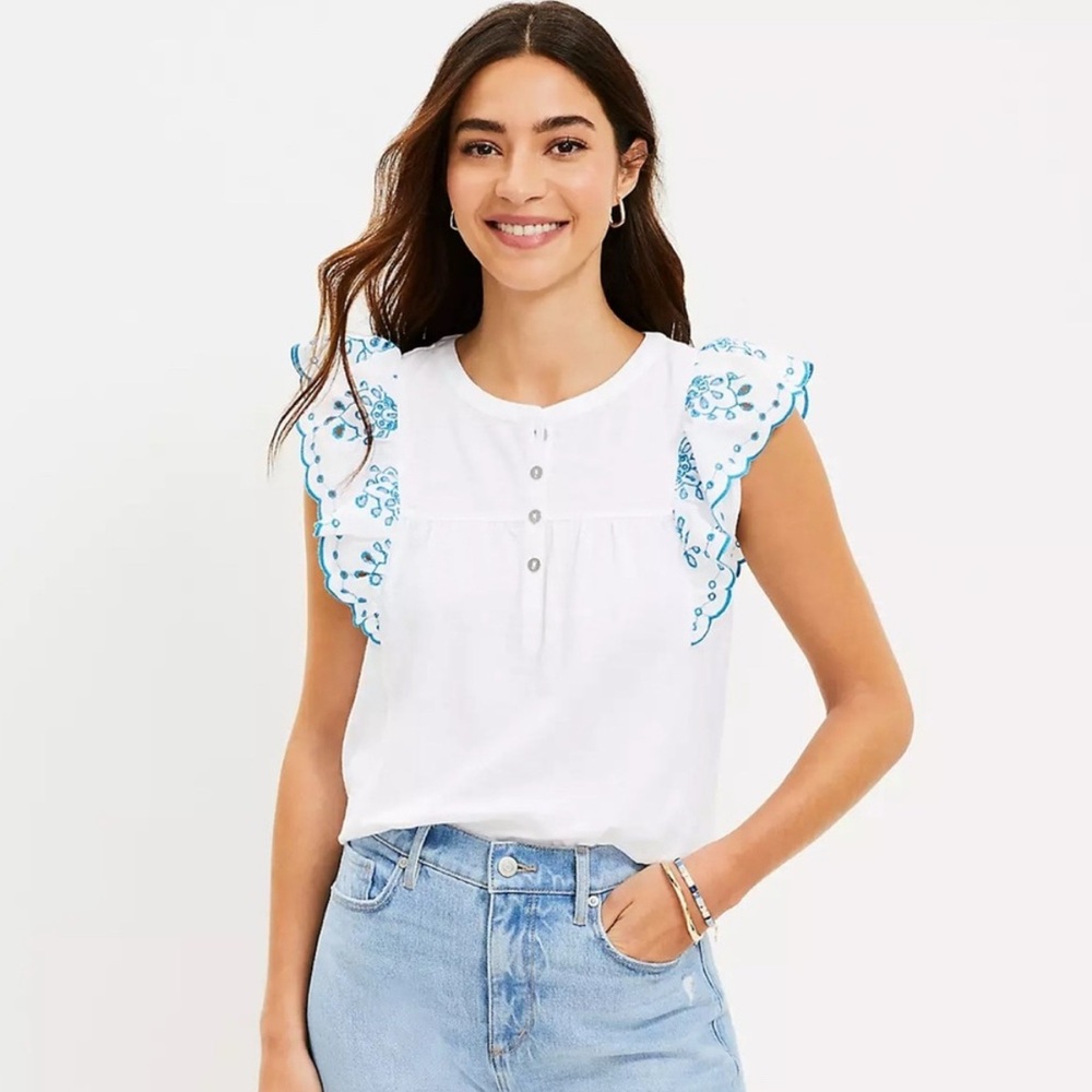 LOFT Embroidered Top - Petite Large